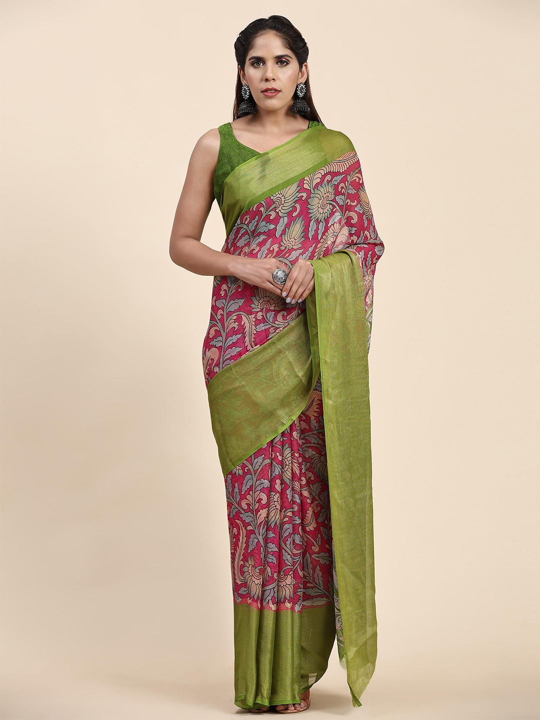 

Rujave Floral Woven Design Pure Chiffon Saree, Green