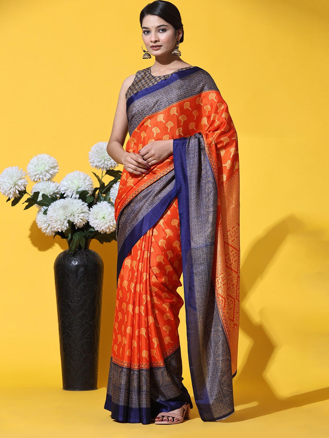 

Rujave Floral Silk Cotton Saree, Blue