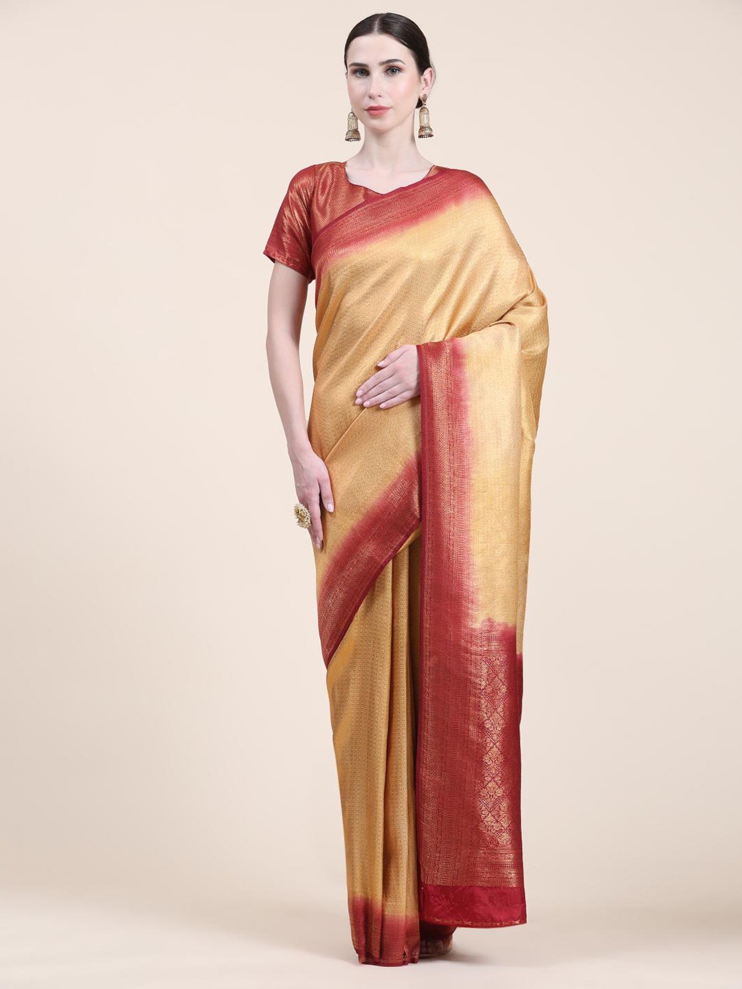 

Rujave Woven Design Zari Kanjeevaram Saree, Cream