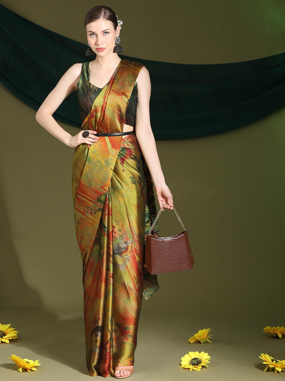 

Rujave Printed Pure Chiffon Saree, Green
