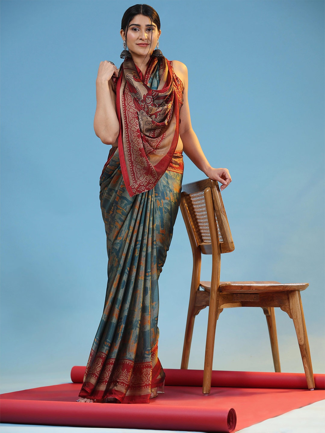 

Rujave Floral Pure Chiffon Saree, Blue