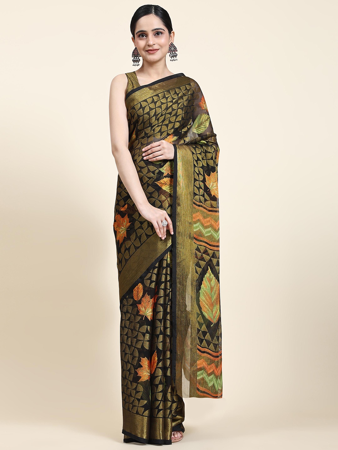 

Rujave Ethnic Motifs Woven Design Brasso Saree, Black