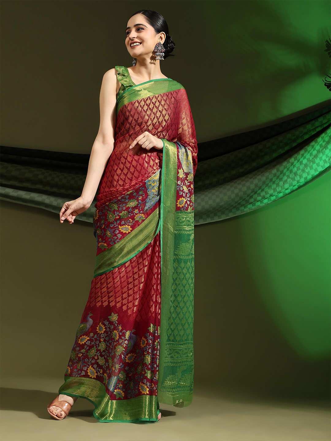 

Rujave Woven Design Brasso Saree, Green