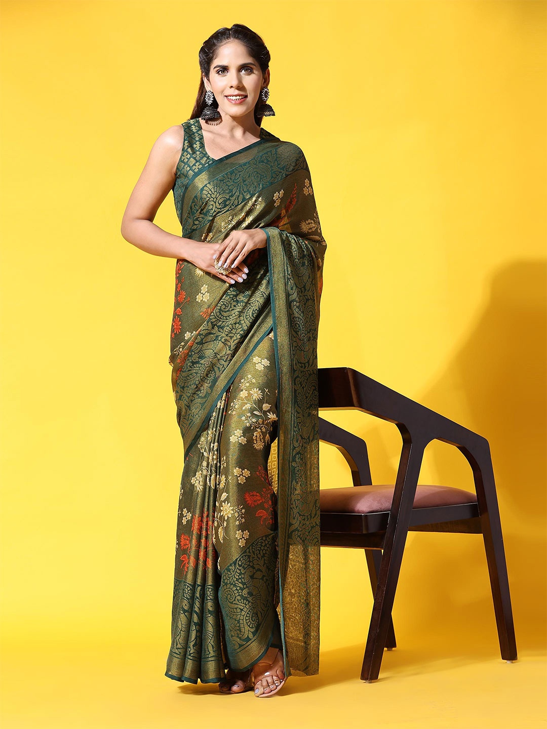 

Rujave Ethnic Motifs Brasso Saree, Green