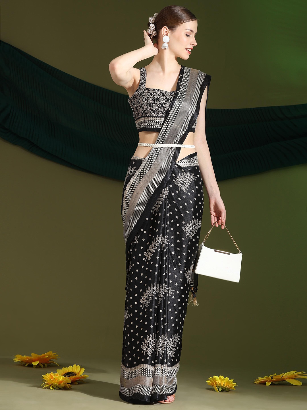 

Rujave Ethnic Motifs Printed Pure Georgette Saree, Black