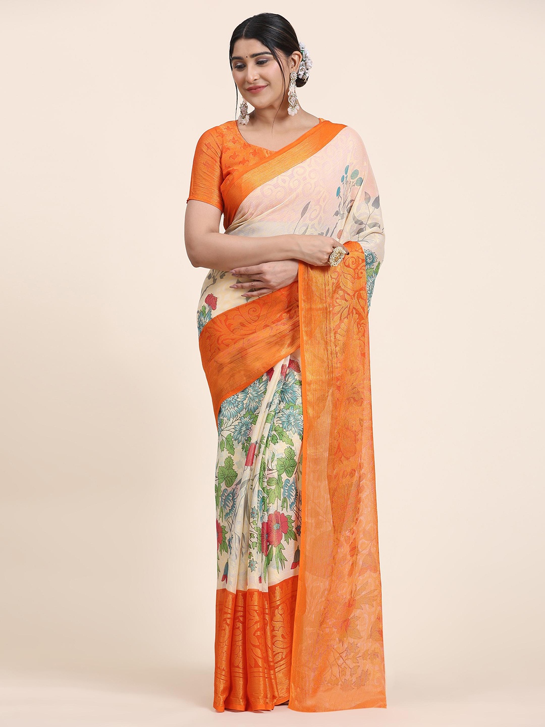 

Rujave Floral Woven Design Brasso Saree, Orange