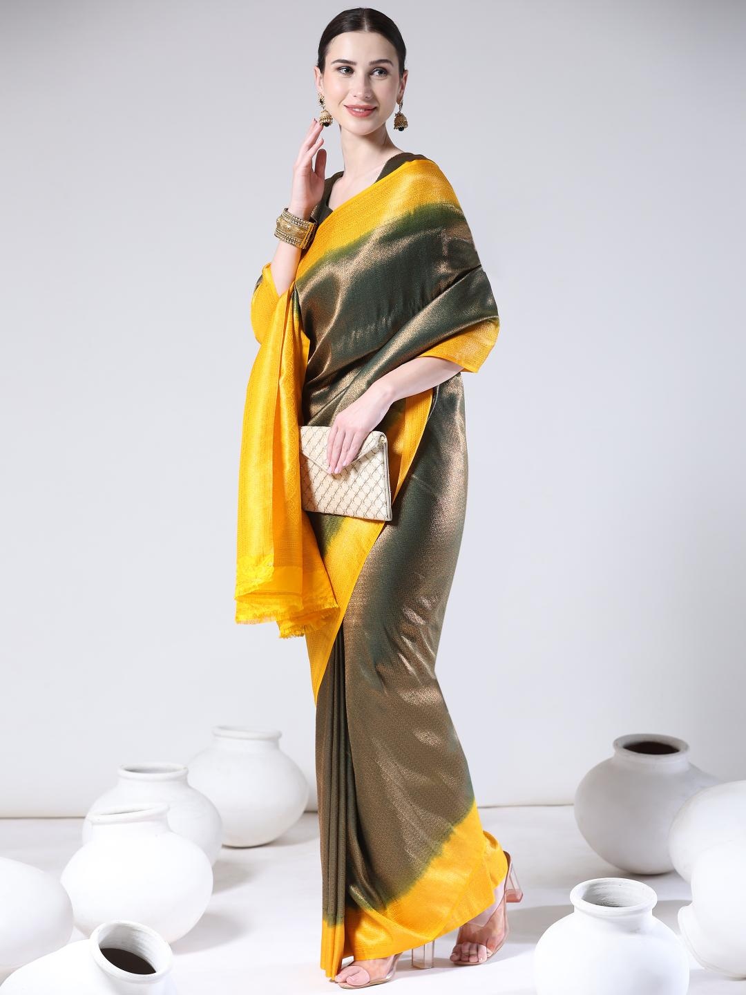 

Rujave Woven Design Zari Kanjeevaram Saree, Green