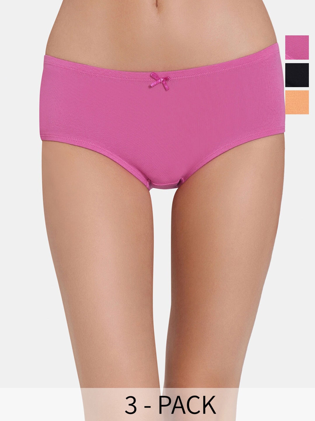 

Zivame Girls Pack Of 3 Mid-Rise Cotton Hipster Briefs, Pink