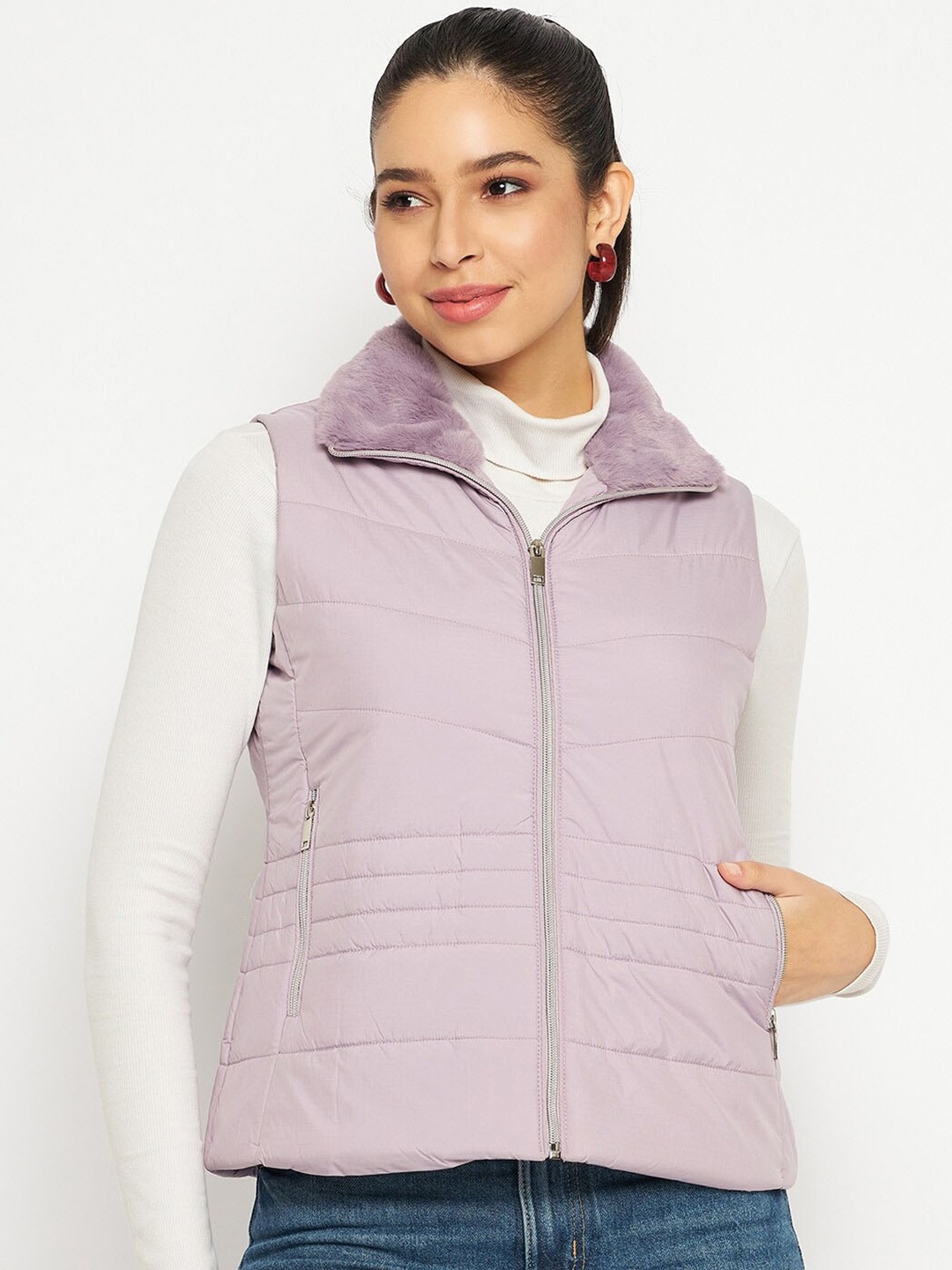 

Duke Sleeveless Padded Jacket With Faux Fur Trim, Purple