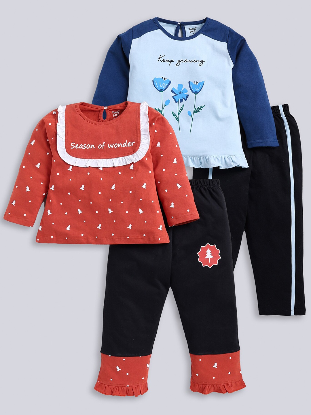 

Toonyport Kids Pack of 2 Printed Pure Cotton Top with Trousers, Orange