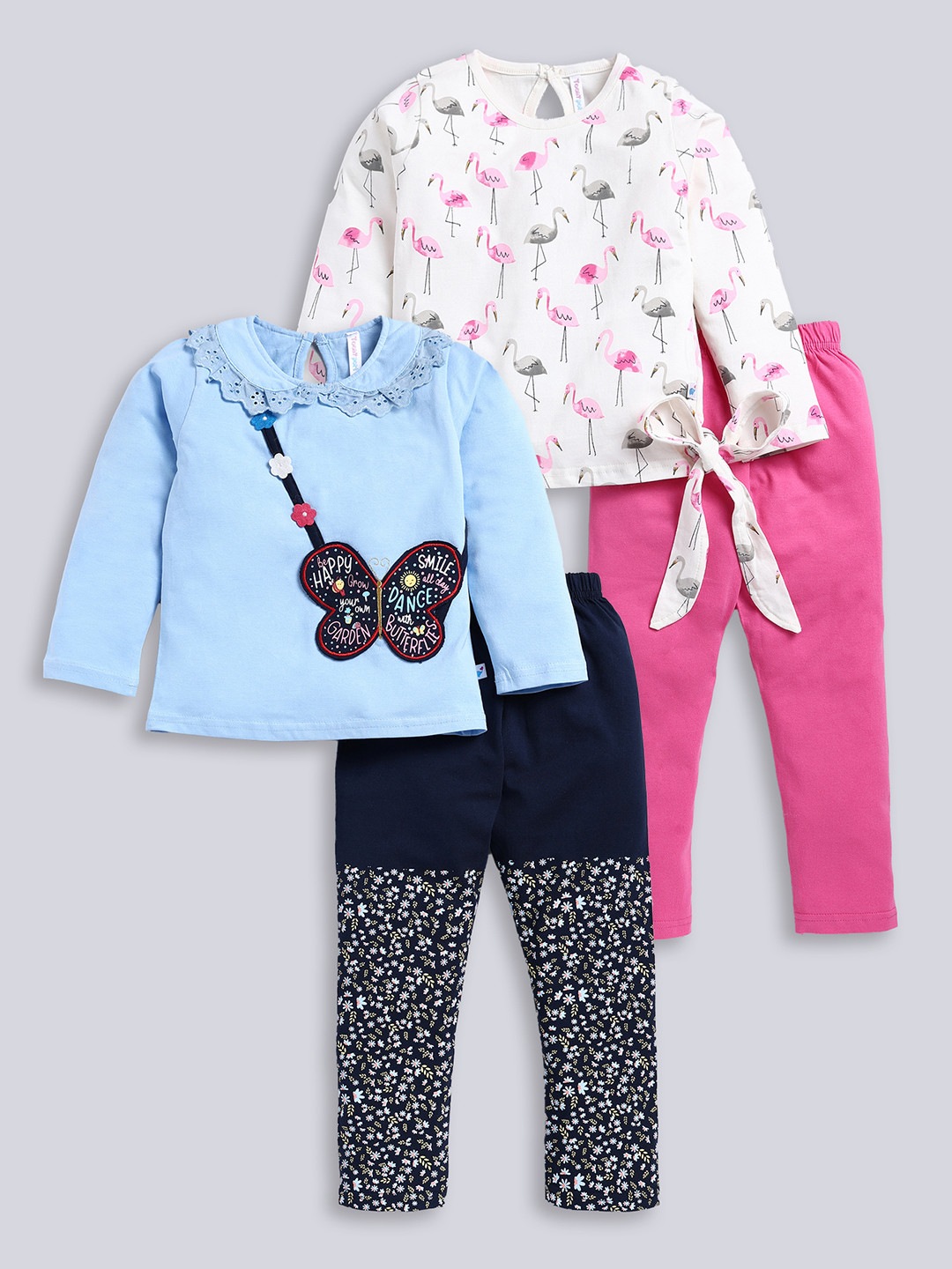 

Toonyport Girls Pack Of 2 Printed Pure Cotton Top with Trousers, White