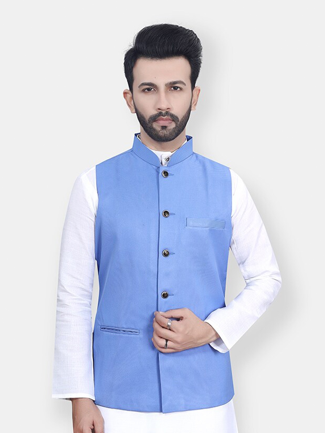 

Avaeta Mandarin Collar Nehru Jacket, Blue