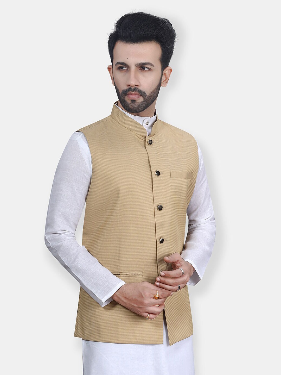 

Avaeta Mandarin Collar Nehru Jacket, Beige