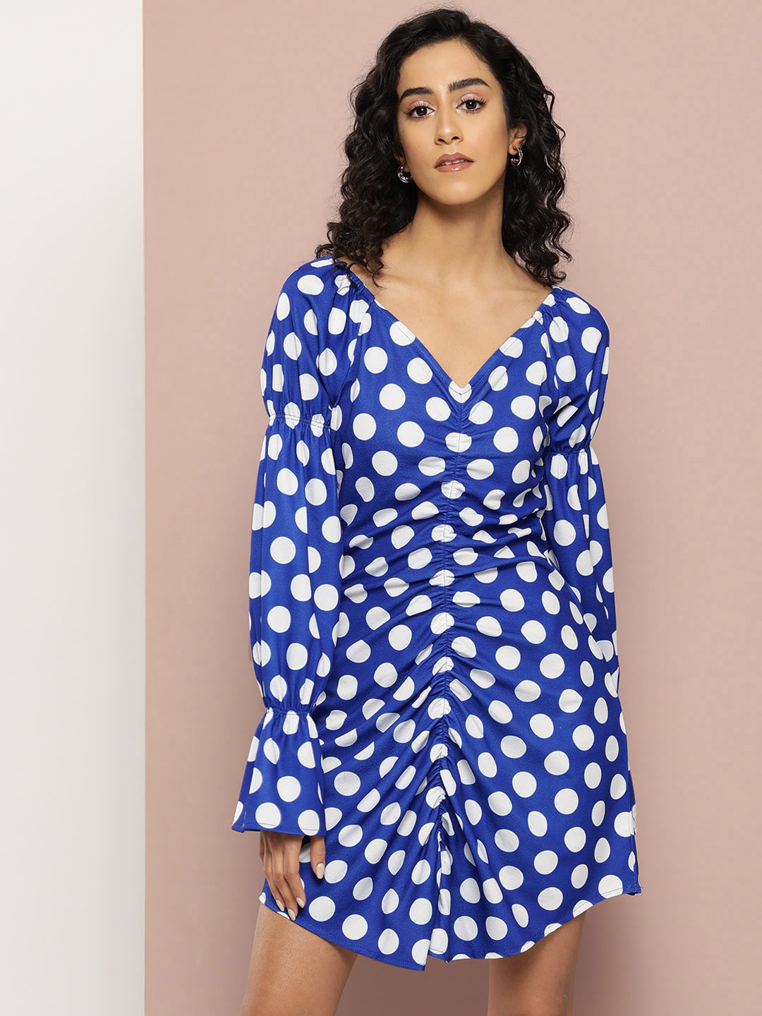 

Harvard Polka Dot Print Bishop Sleeve Fit & Flare Dress, Blue