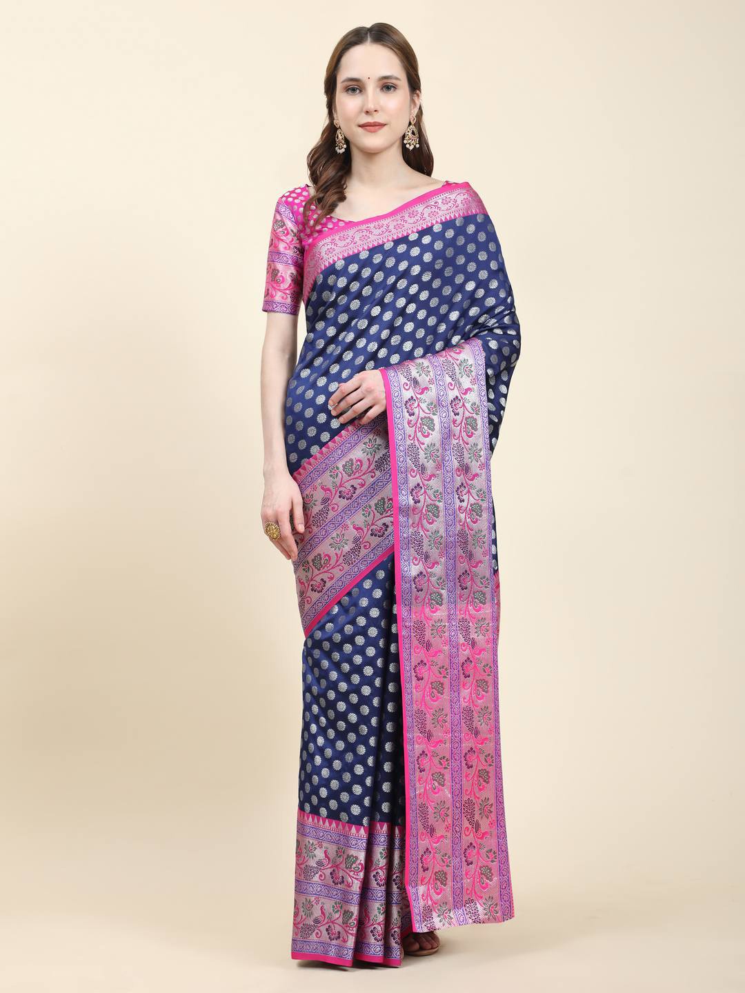 

ZILVIRA Ethnic Woven Design Zari Organza Saree, Blue
