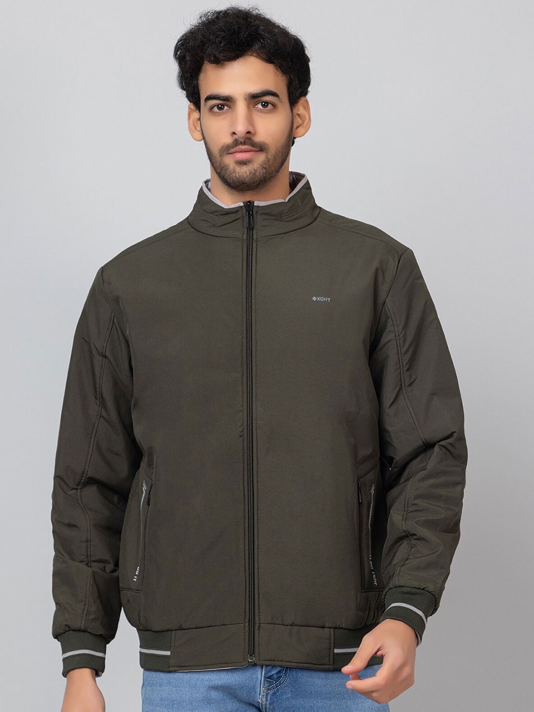

Xohy Lightweight Mock Collar Bomber Jacket, Olive