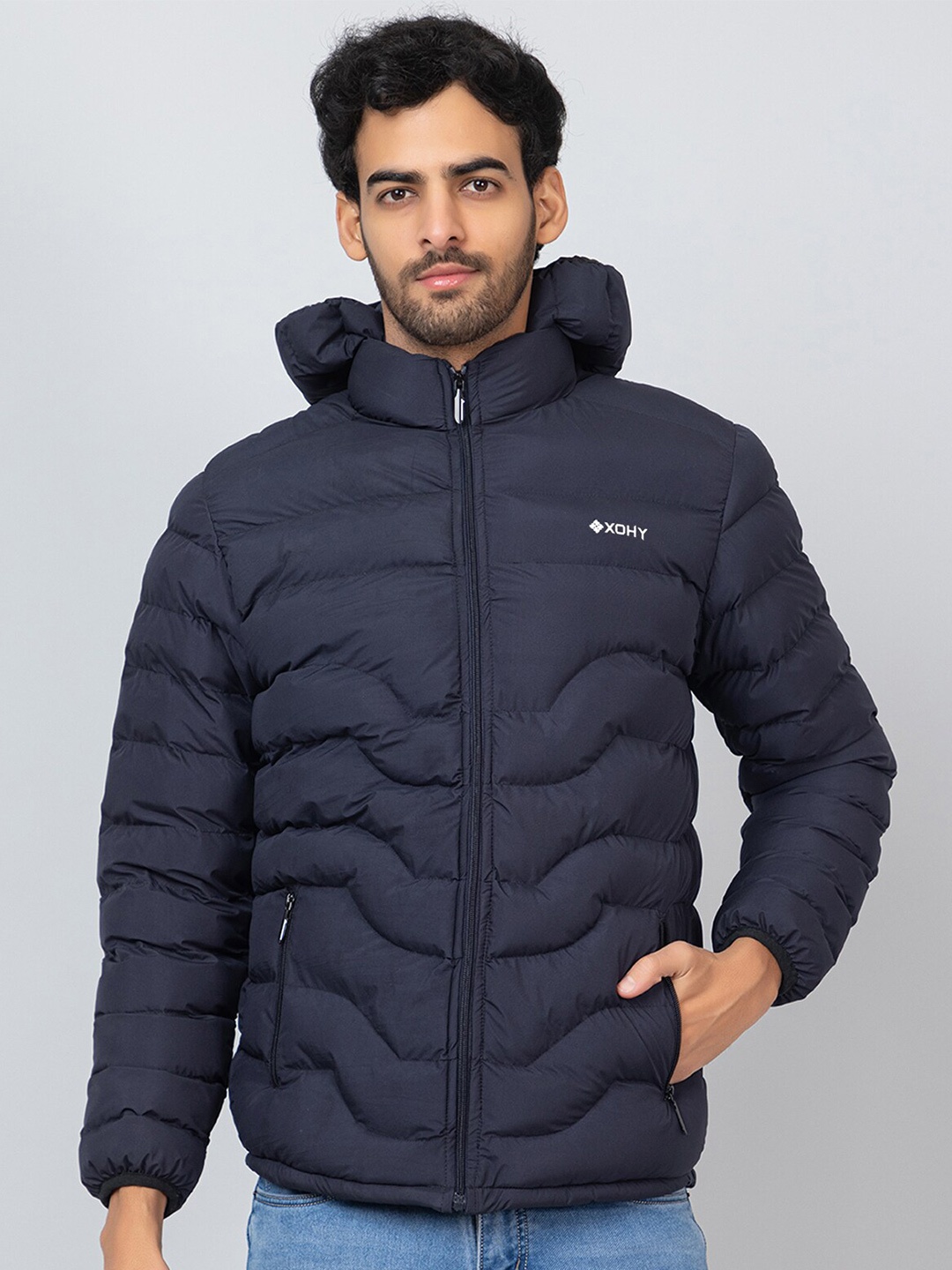 

Xohy Hooded Lightweight Cotton Puffer Jacket, Navy blue