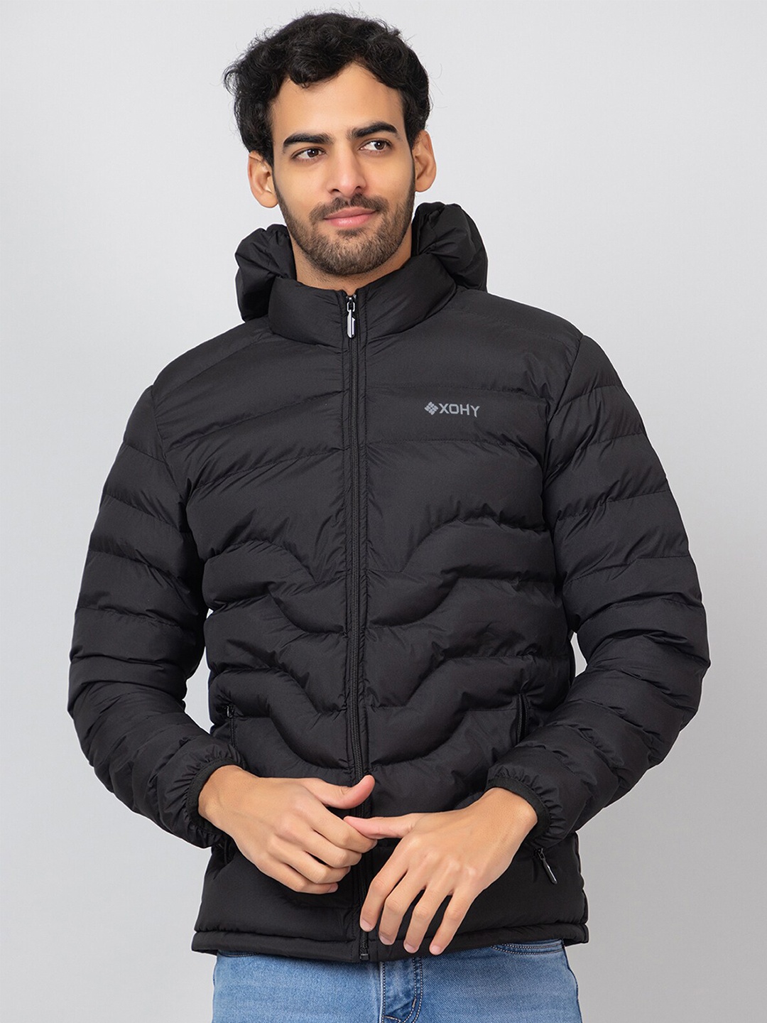 

Xohy Lightweight Hooded Cotton Puffer Jacket, Black