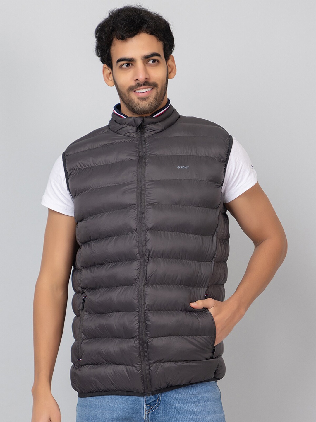 

Xohy Lightweight Mock Collar Cotton Puffer Jacket, Grey