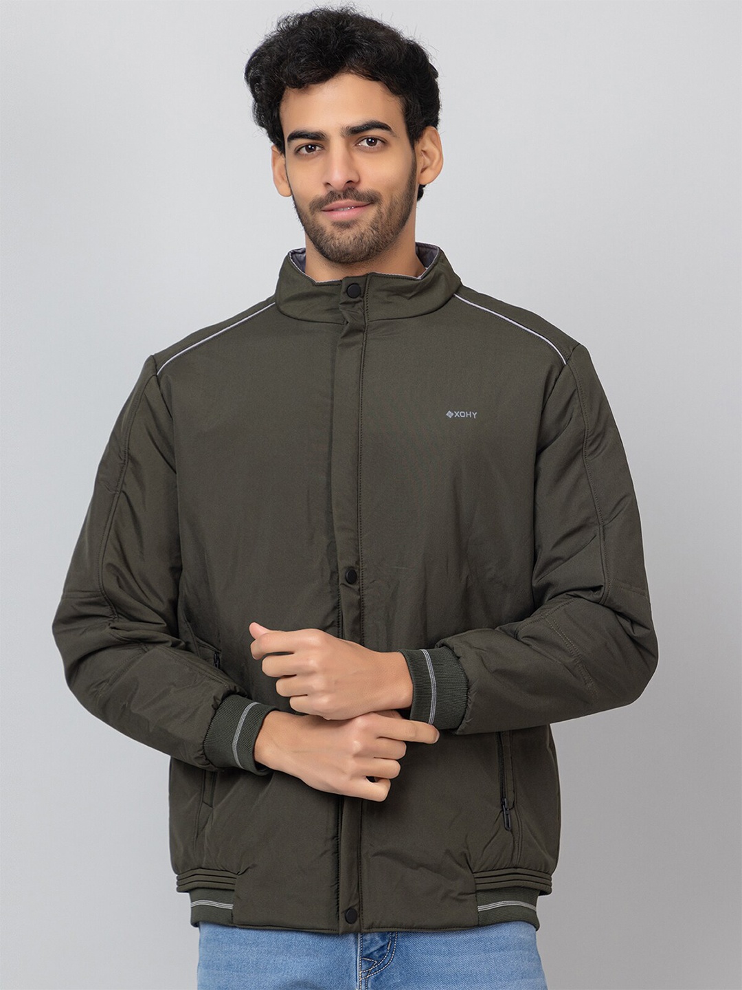 

Xohy Mock Collar Long Sleeves Lightweight Sporty Jacket, Olive