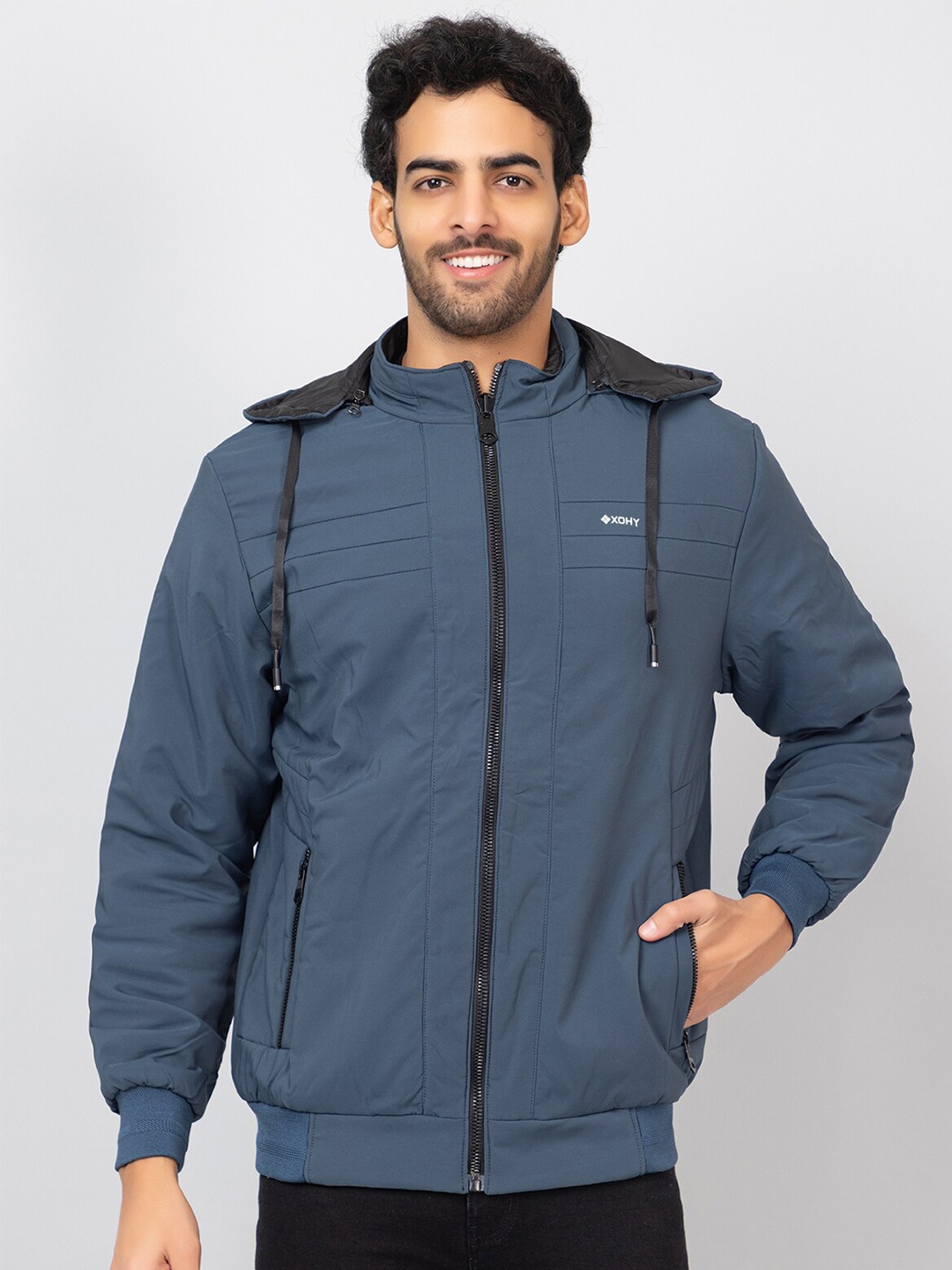 

Xohy Long Sleeves Hooded Lightweight Bomber Jacket, Blue