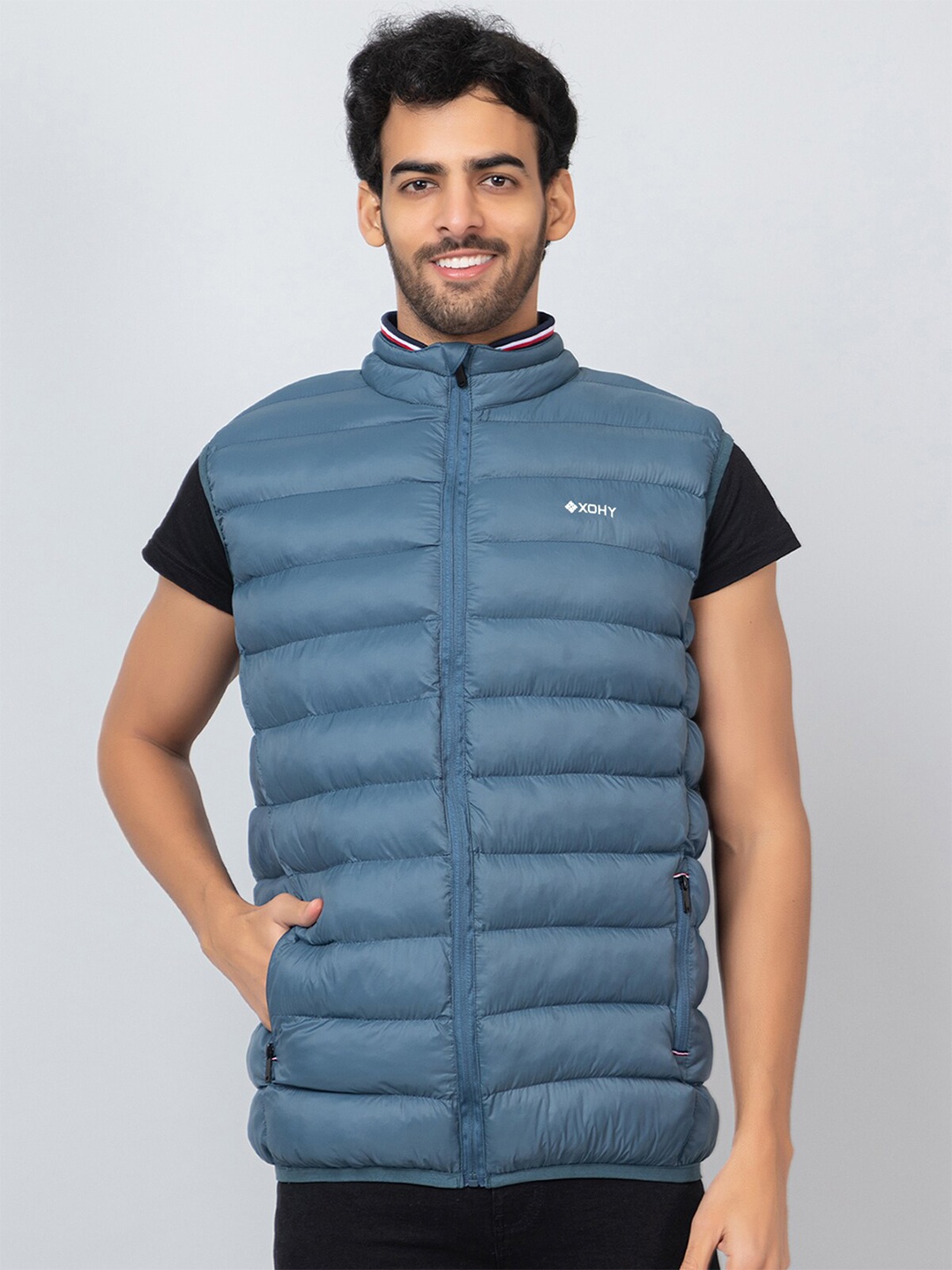 

Xohy Mock Collar Lightweight Puffer Jacket, Blue