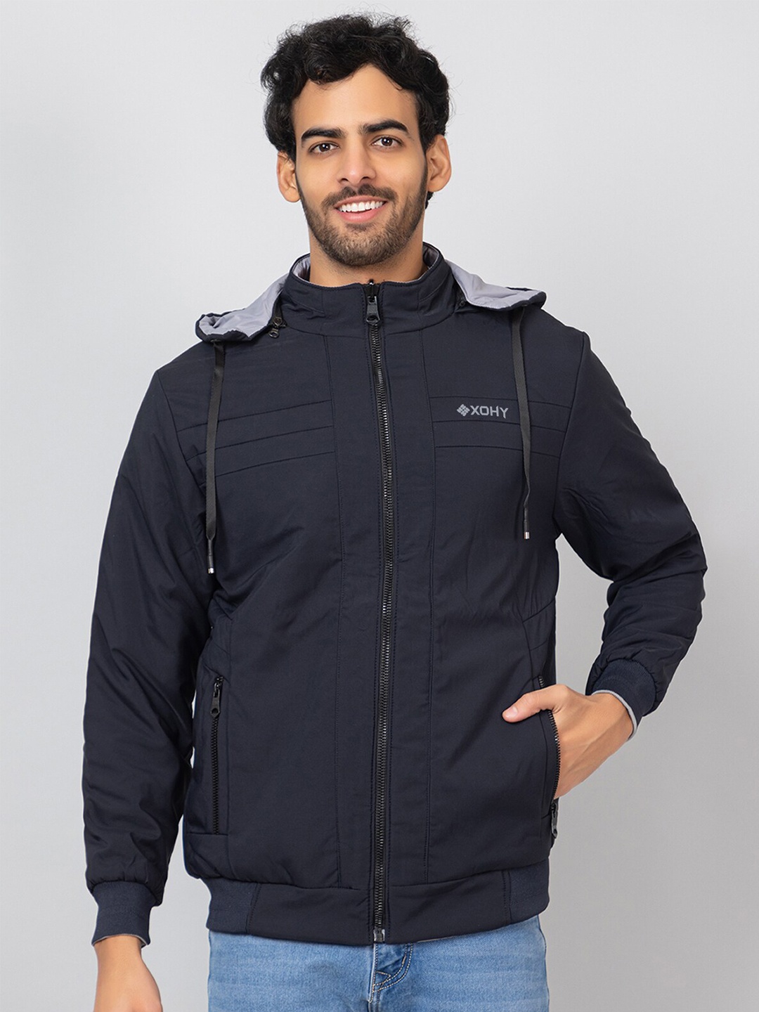 

Xohy Hooded Lightweight Bomber Jacket, Navy blue