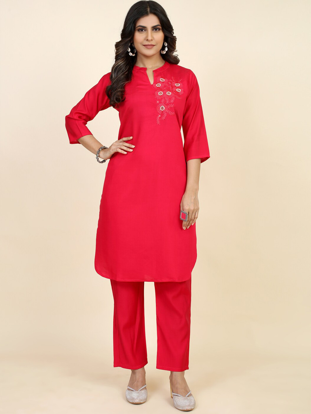 

STYLE SAMSARA Embroidered Kurta With Trouser Set, Red