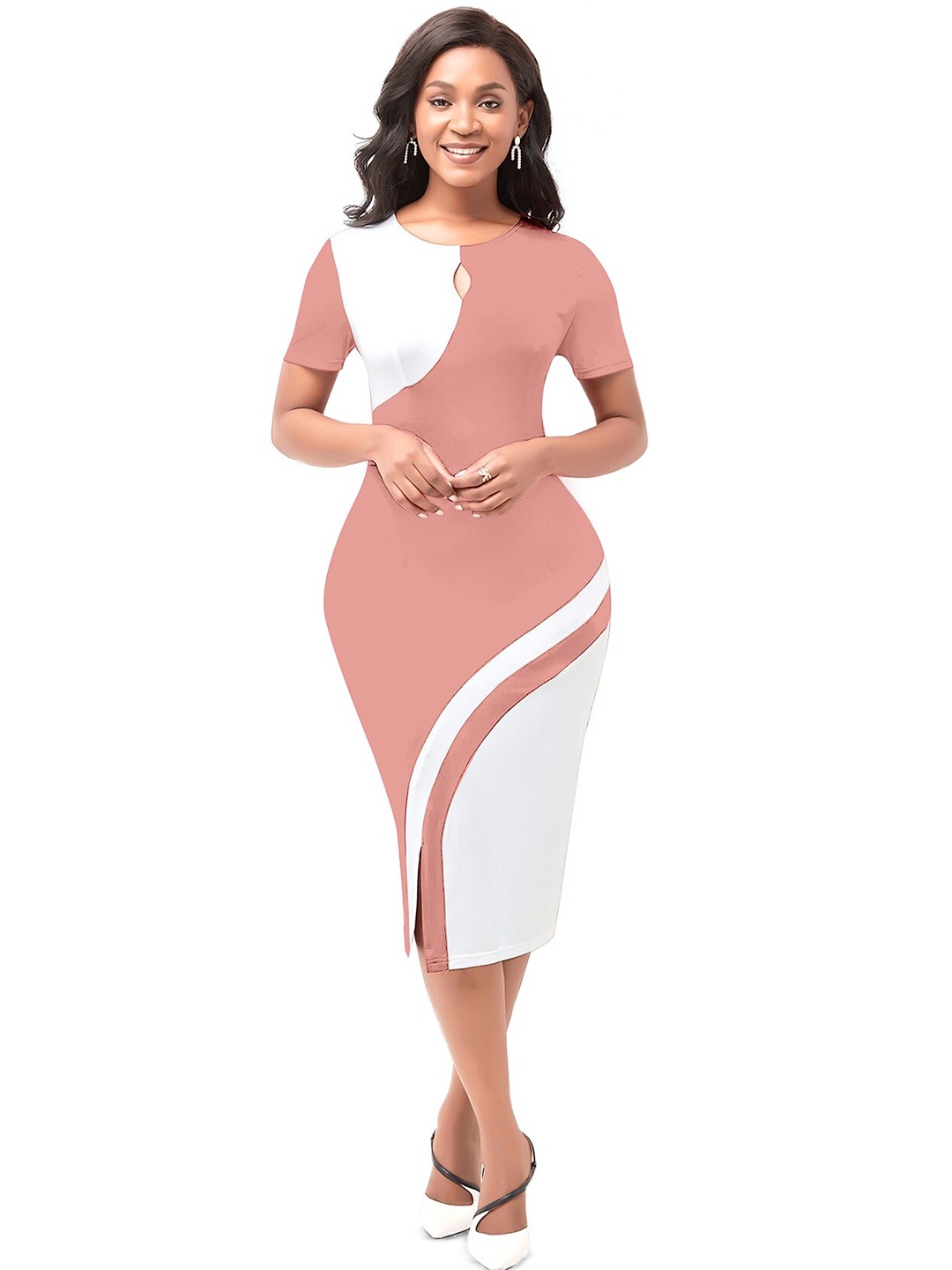 

BAESD Colourblocked Bodycon Midi Dress, Cream