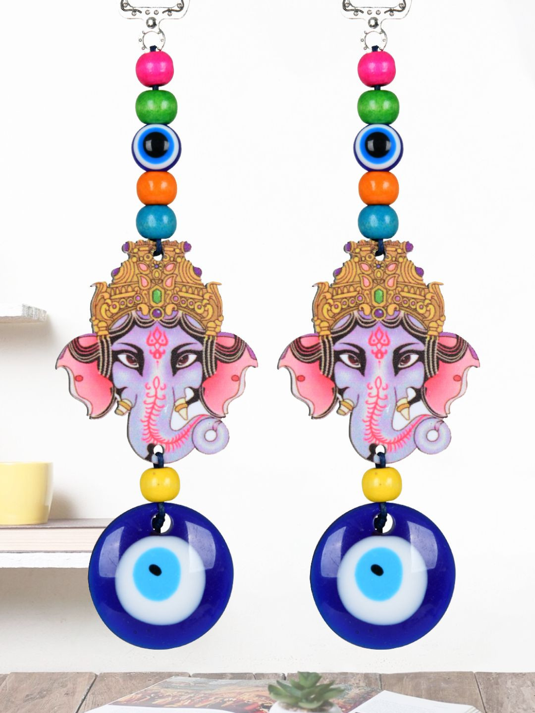 

DREAM WEAVERZ Multicolor 2 Pcs Ganesha Face Windchimes, Pink