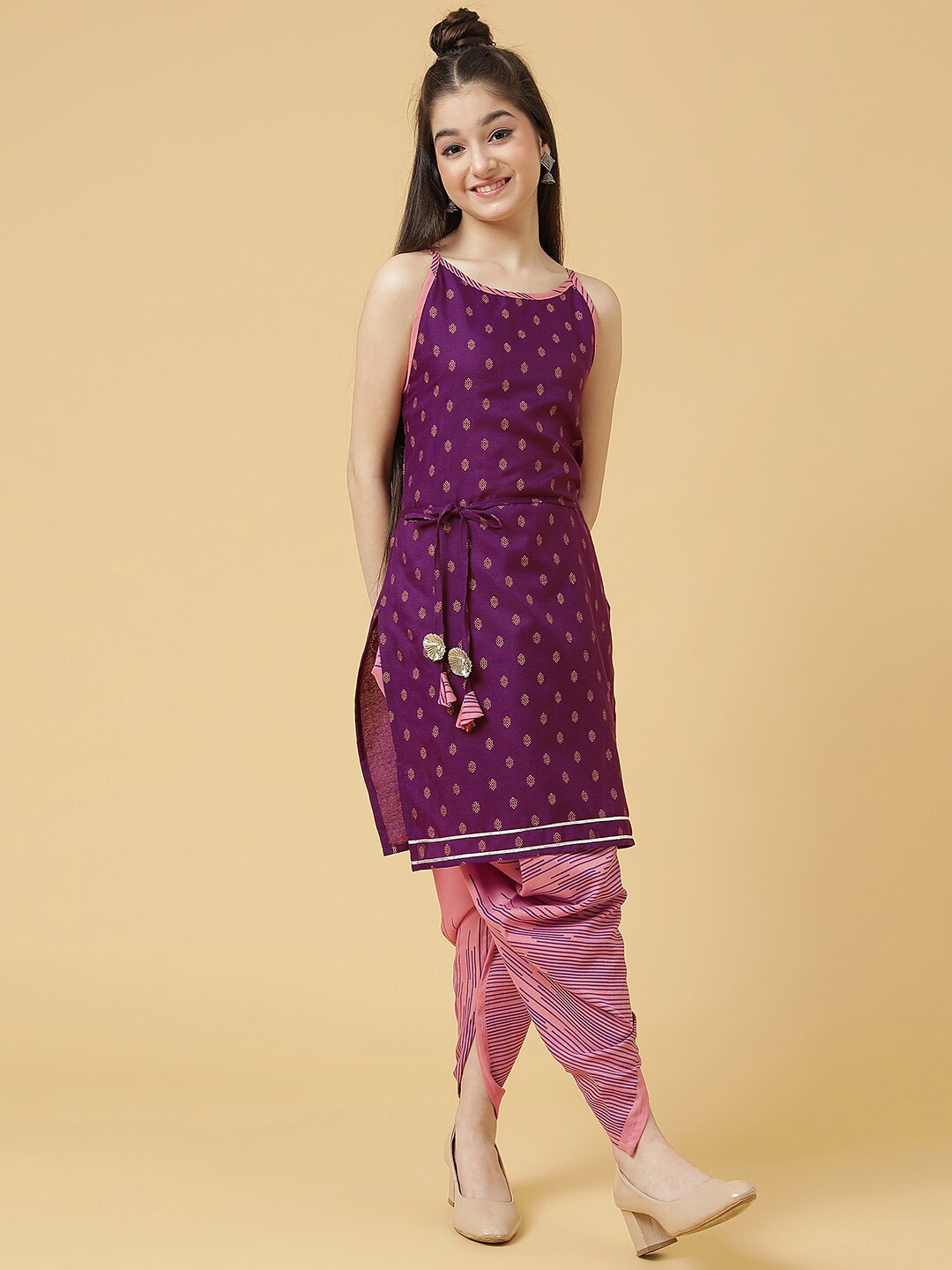 

BAESD Girls Ethnic Motifs Printed Regular Kurta with Dhoti Pants, Magenta