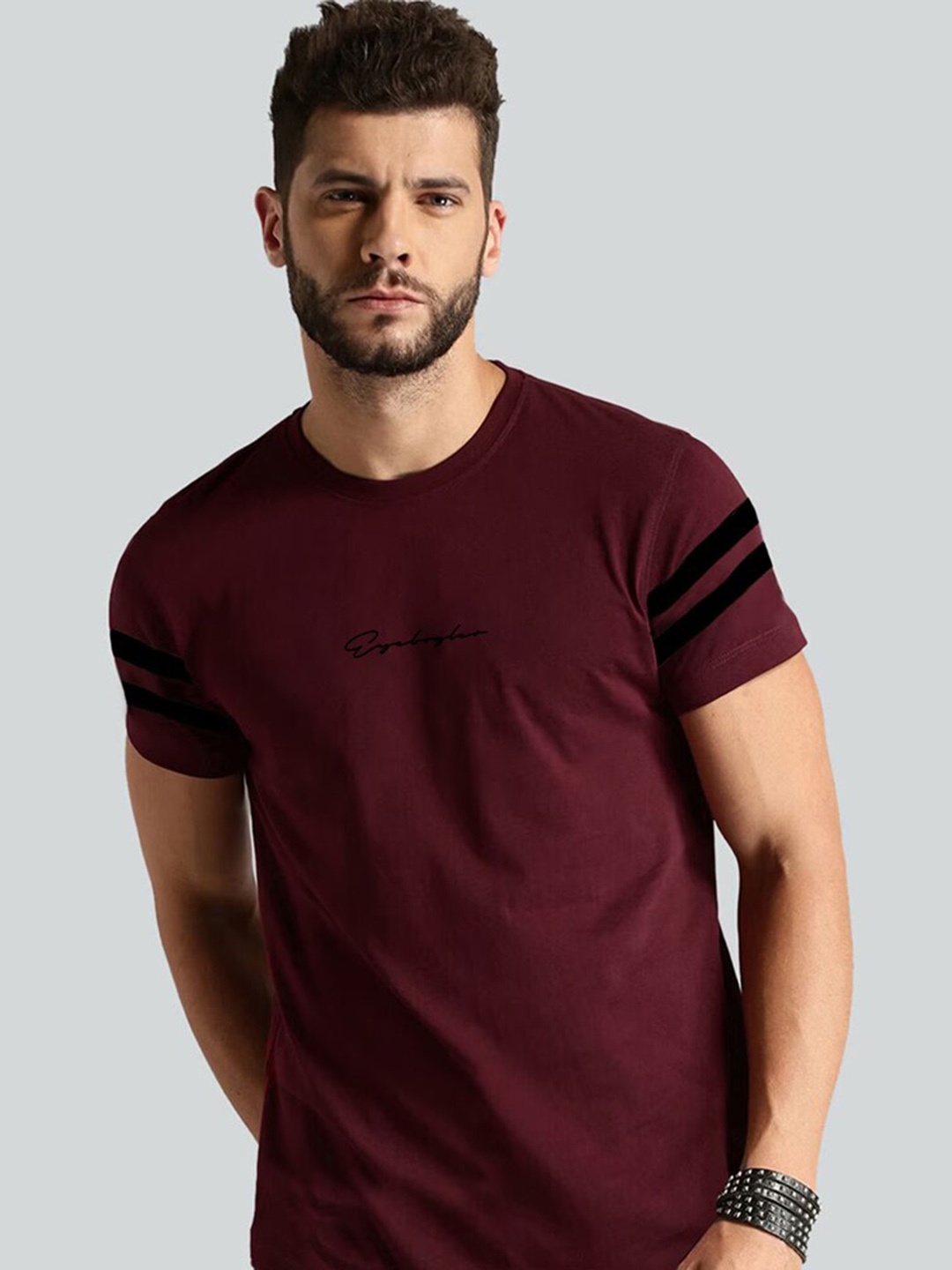 

Eyebogler Round Neck Cotton Casual T-shirt, Maroon