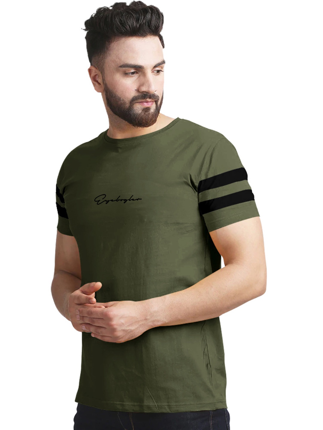 

Eyebogler Round Neck Cotton Casual T-shirt, Olive