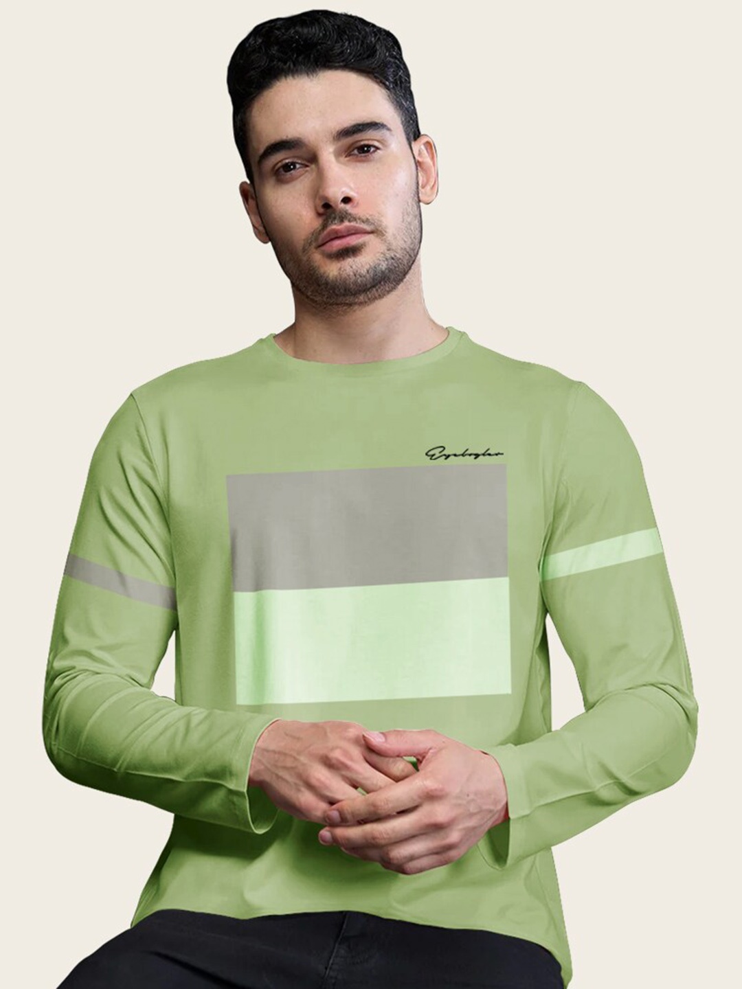 

Eyebogler Round Neck Cotton Casual T-shirt, Green