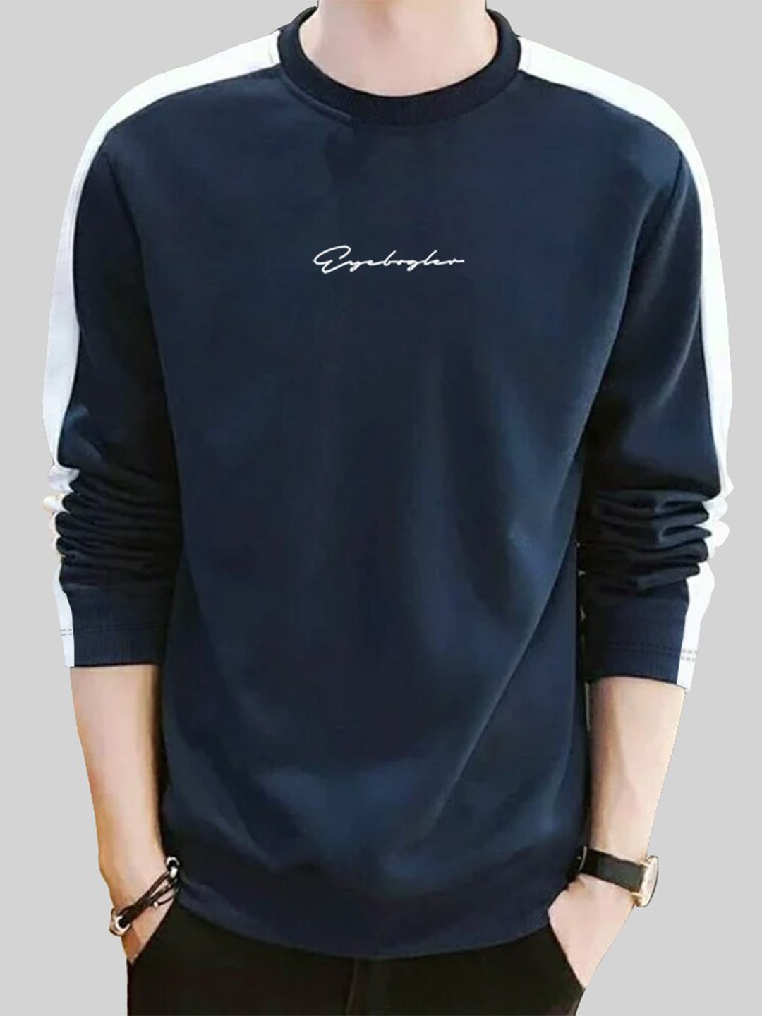 

Eyebogler Round Neck Cotton Casual T-shirt, Navy blue