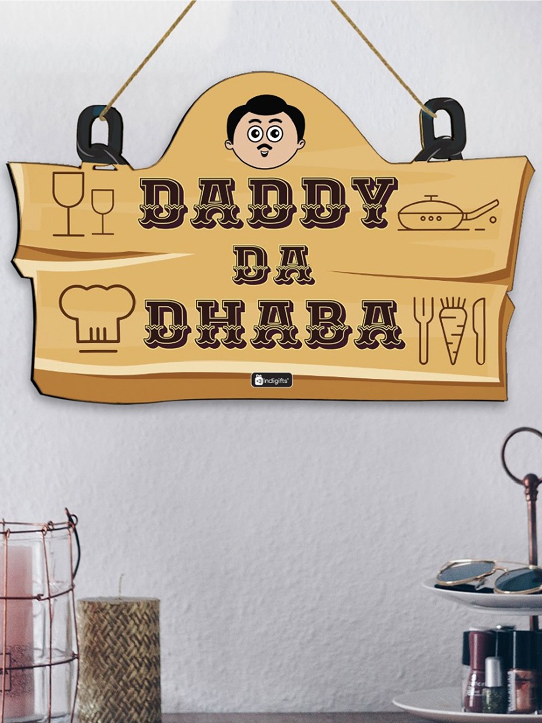 

Indigifts Brown ad Black Daddy Da Dhabba Wooden Wall Hanging Decor