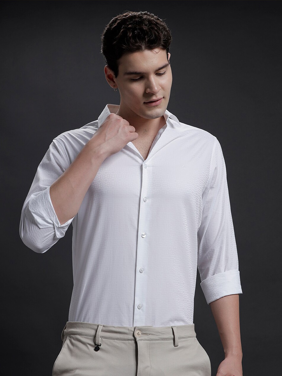 Aldeno Spread Collar Opaque Cotton Formal Shirt, White