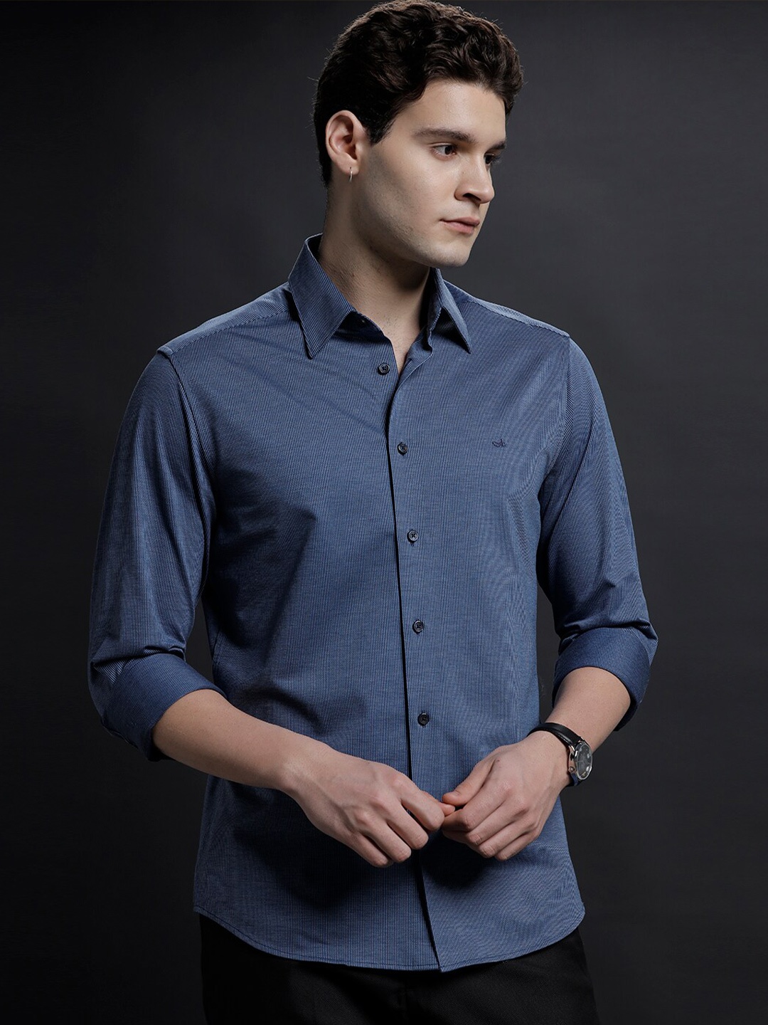 

Aldeno Comfort Opaque Spread Collar Formal Slim Fit Shirt, Navy blue