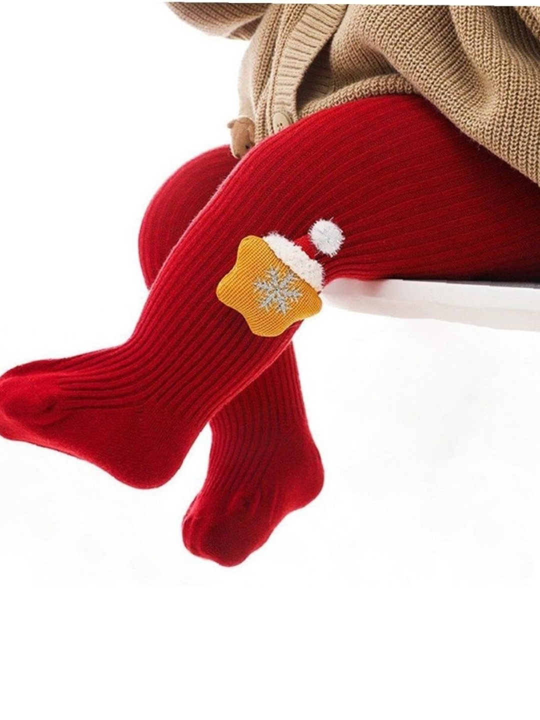 

EL REGALO Girls Ribbed Tights Stockings, Red