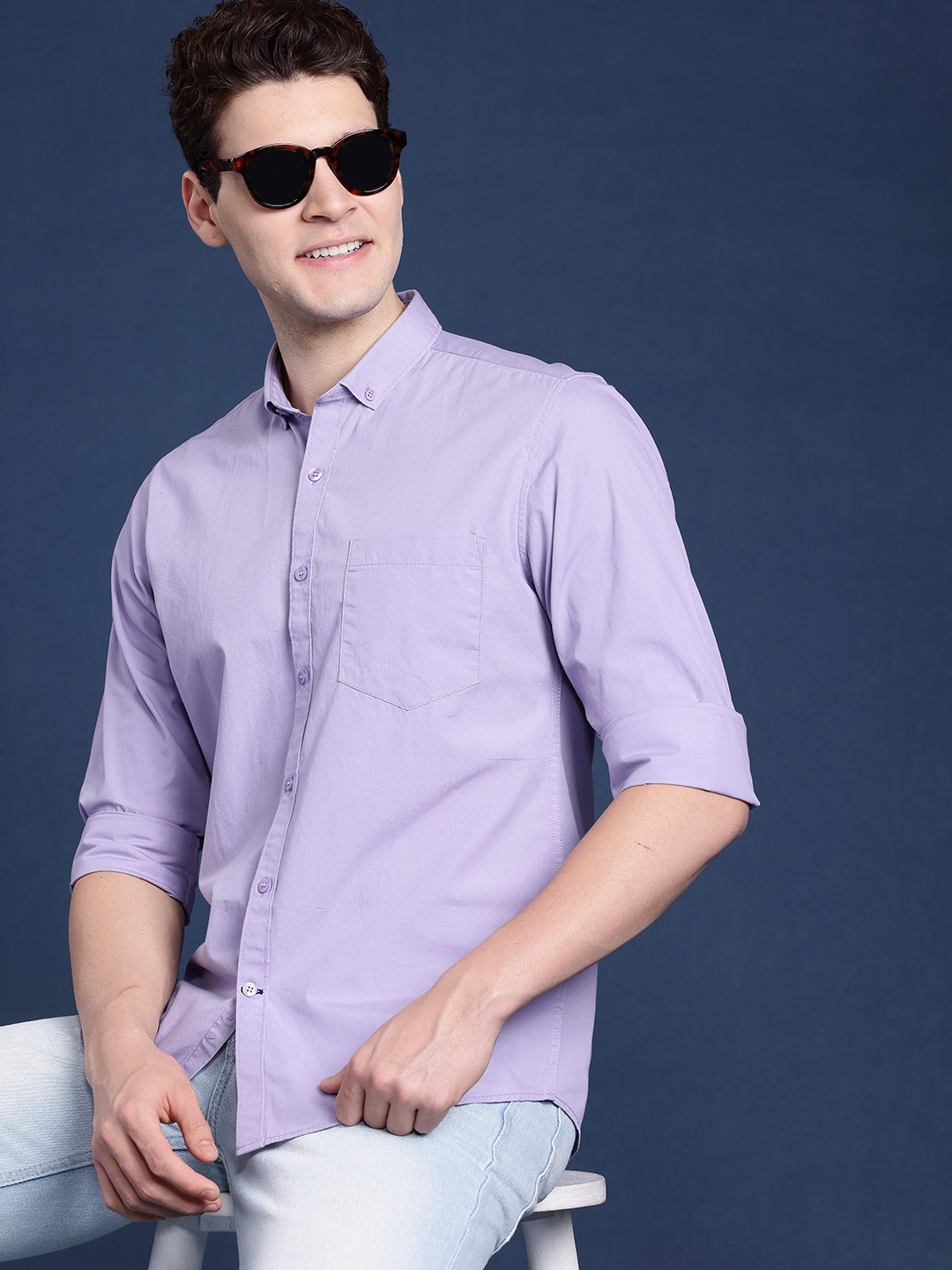 

Mast & Harbour Men Standard Solid Casual Shirt, Lavender