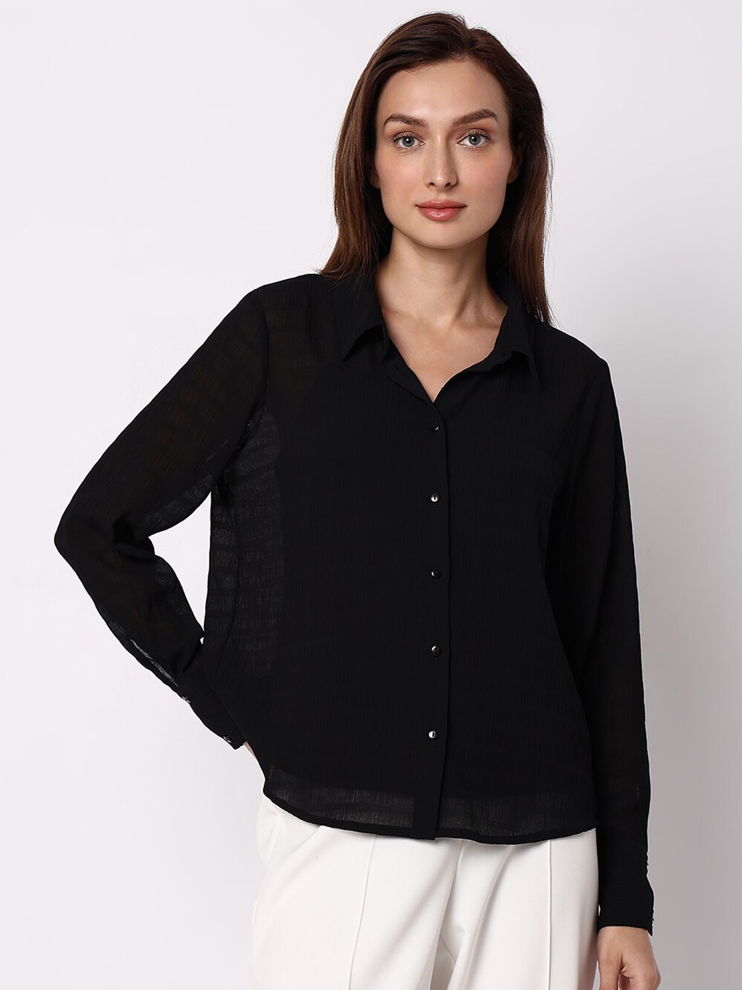 

Vero Moda Spread Collar Semi Sheer Casual Shirt, Black
