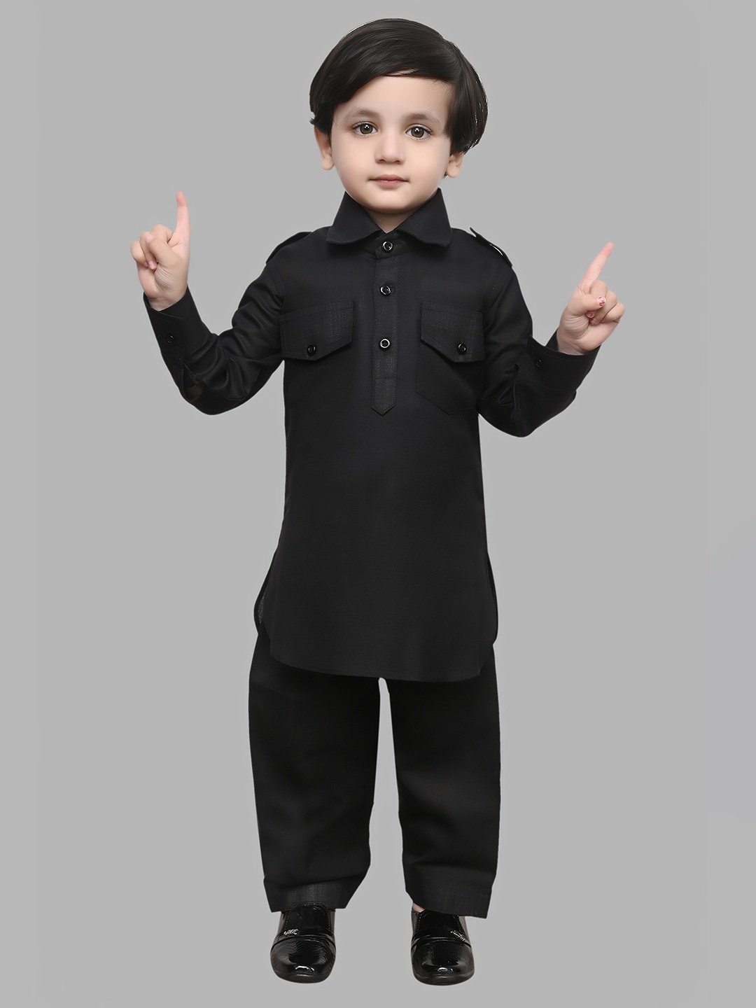 

BAESD Boys Shirt Collar Pathani Kurta with Trousers, Black