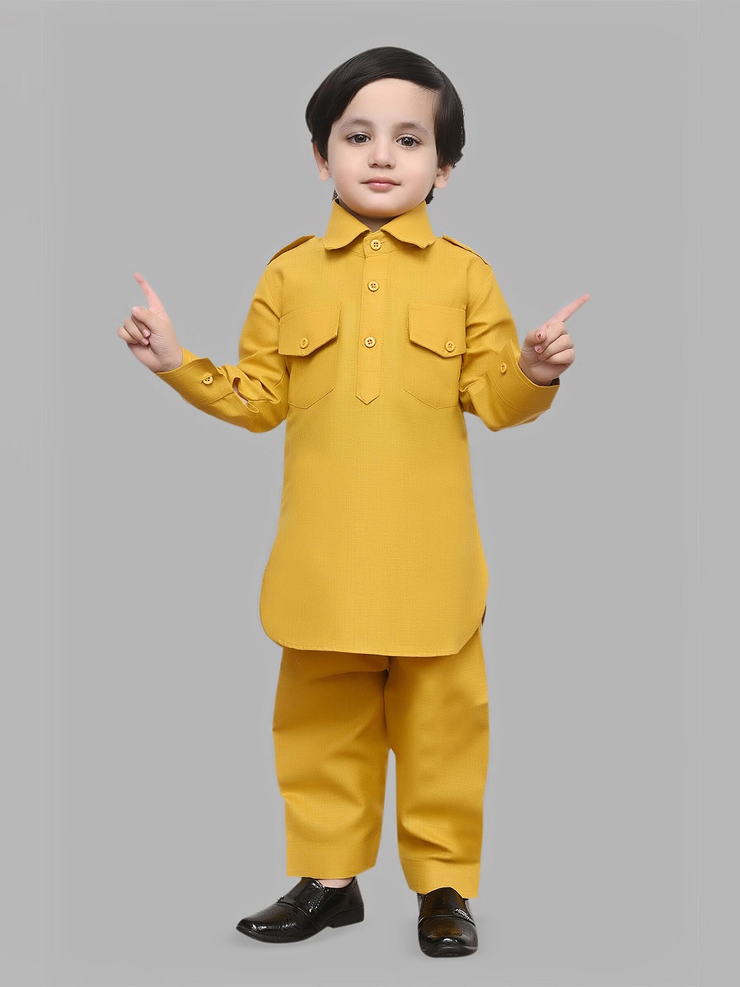 

BAESD Boys Shirt Collar Pathani Kurta with Pyjamas, Yellow