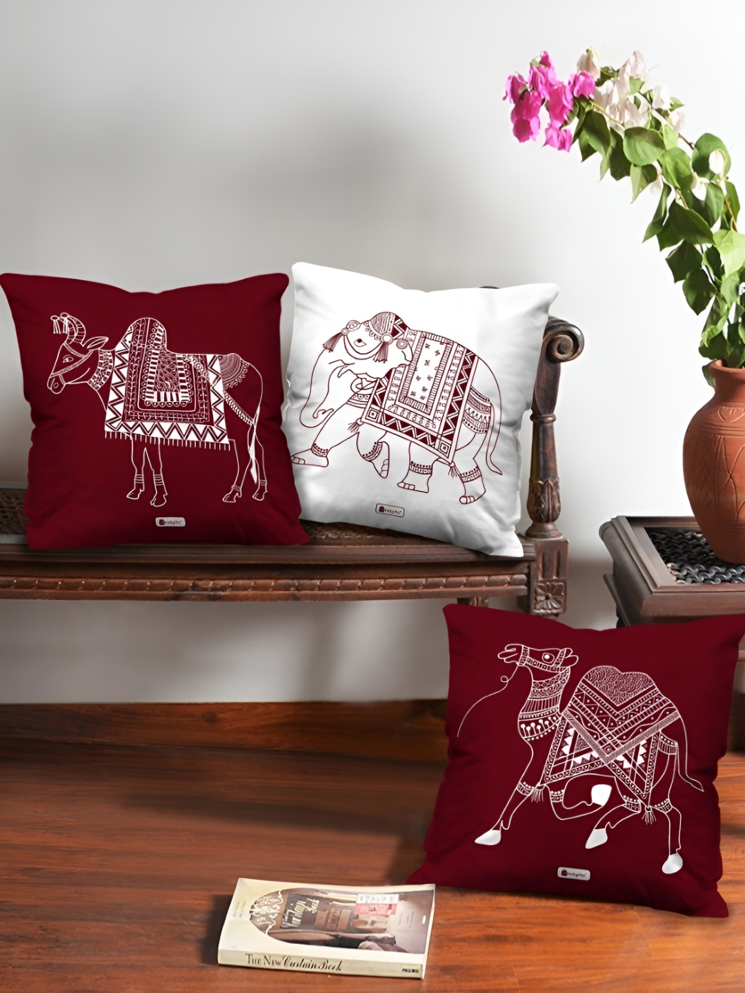 

Indigifts White & Brown 3 Pieces Printed Cushion Covers