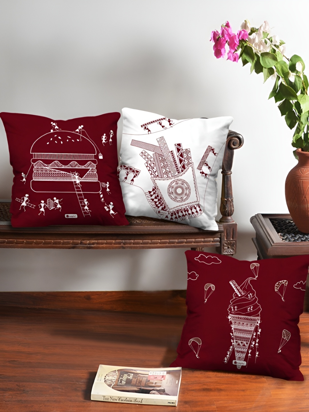 

Indigifts White & Brown 3 Pieces Printed Cushion Cover Cover