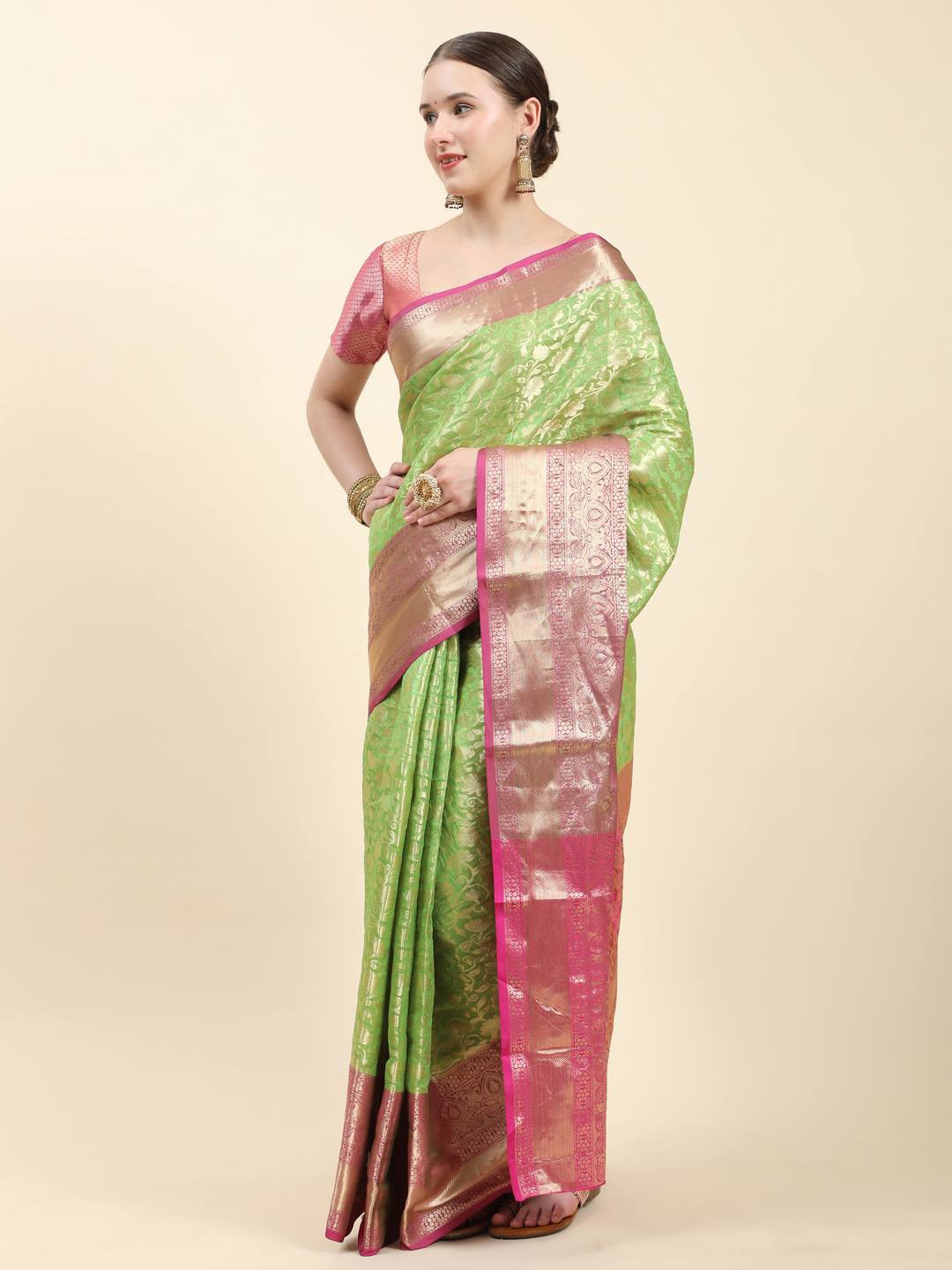 

ZILVIRA Ethnic Motifs Woven Design Zari Art Silk Saree, Pink