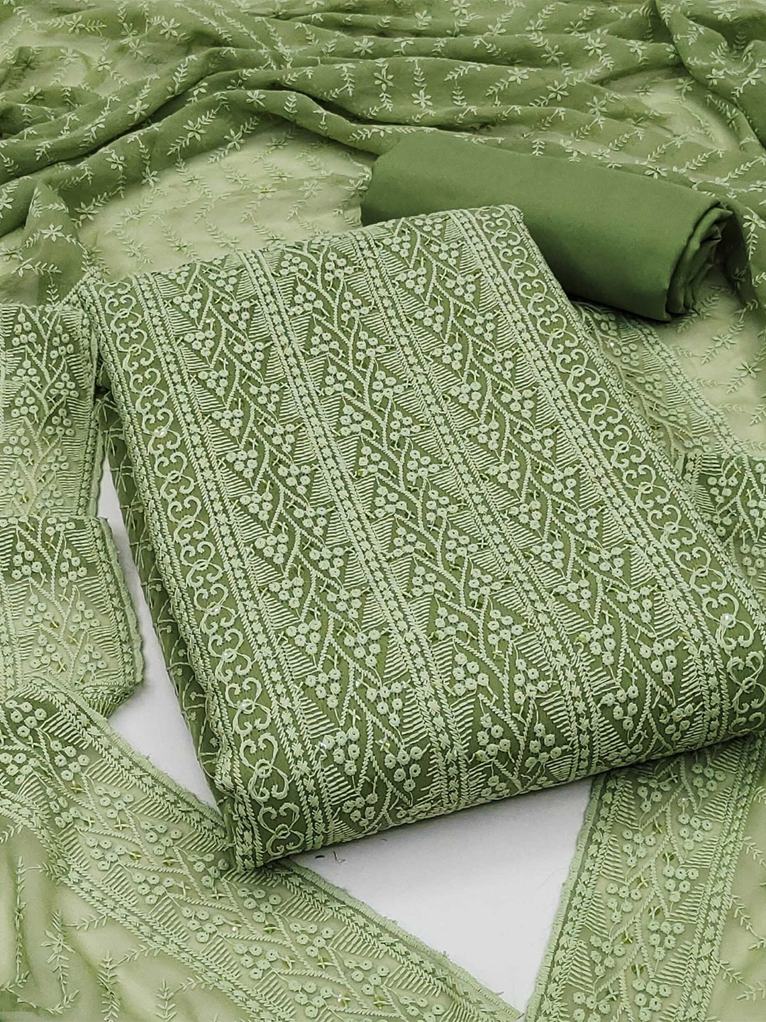 

KALINI Ethnic Motifs Embroidered Sequined Unstitched Dress Material, Green