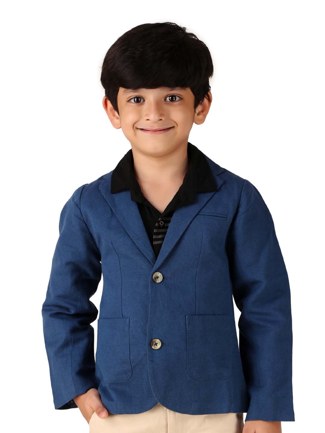 

Miyo Boys Cotton Notched Lapel Single-Breasted Blazer, Blue