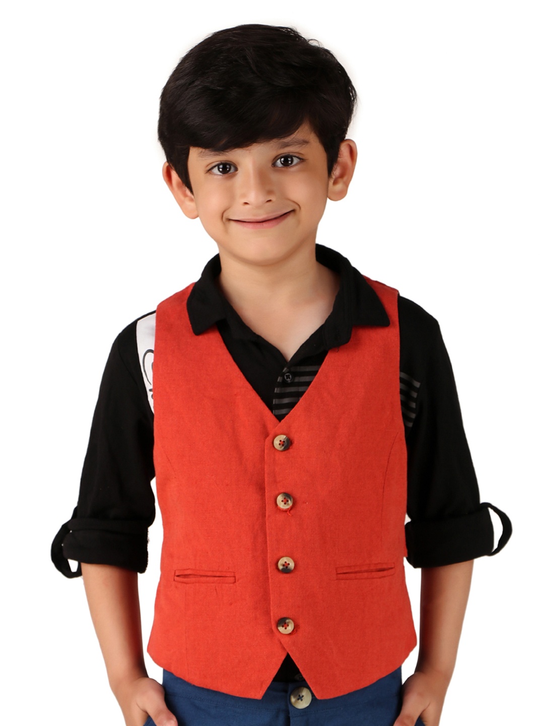 

Miyo Boys V-Neck Sleeveless Waistcoat, Red