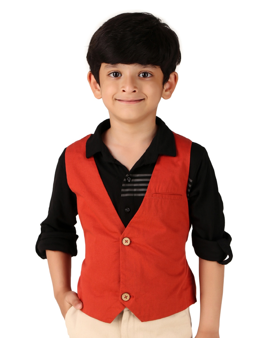 

Miyo Boys V-Neck Cotton Waistcoat, Red